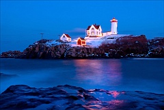 Cape Neddick (Nubble) Light is Lit up During the Holiday Season